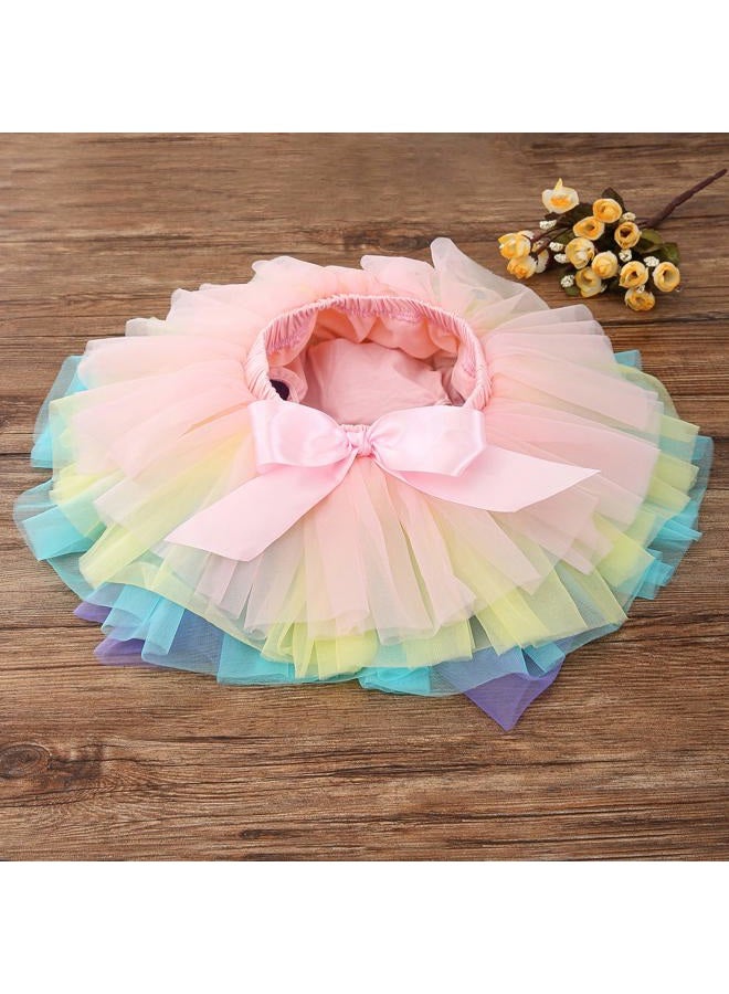elamccor Baby Girls Tutu Skirt Headband Set Toddler Ruffle Tulle Diaper Covers 6-24 Month, Rainbow, Large - Image 3