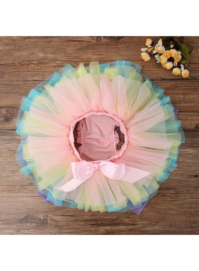 elamccor Baby Girls Tutu Skirt Headband Set Toddler Ruffle Tulle Diaper Covers 6-24 Month, Rainbow, Large - Image 4