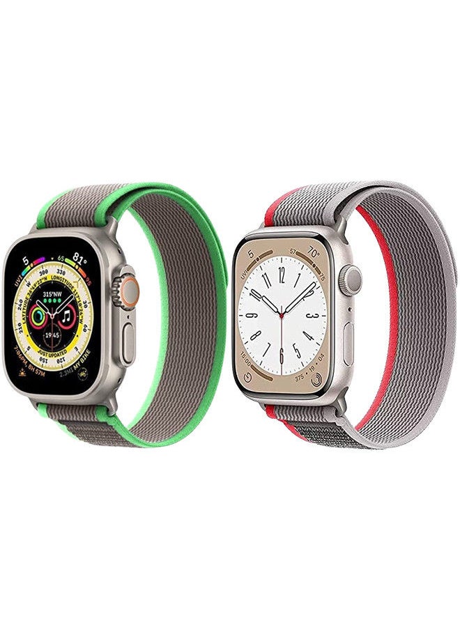 YOMNA (Pack of 2)YOMNA Trail Loop Compatible with Apple Watch Band 49/45/44/42mm, Nylon Weave Sport Loop Men Women Adjustable Pull Tab Strap for Apple Watch Ultra iWatch All Series-(Red/Green)  - Image 1