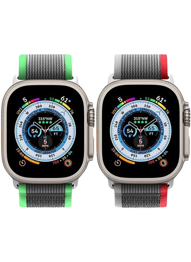 YOMNA (Pack of 2)YOMNA Trail Loop Compatible with Apple Watch Band 49/45/44/42mm, Nylon Weave Sport Loop Men Women Adjustable Pull Tab Strap for Apple Watch Ultra iWatch All Series-(Red/Green)  - Image 3