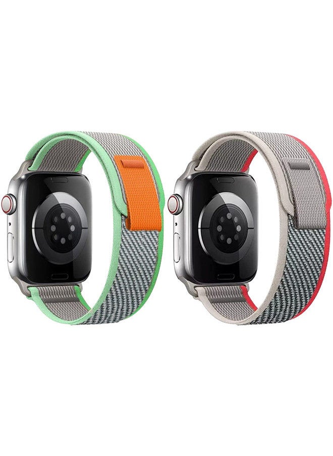 YOMNA (Pack of 2)YOMNA Trail Loop Compatible with Apple Watch Band 49/45/44/42mm, Nylon Weave Sport Loop Men Women Adjustable Pull Tab Strap for Apple Watch Ultra iWatch All Series-(Red/Green)  - Image 2