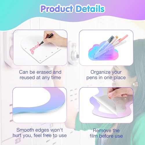 MoKo Locker Accessories Set, 5 in 1 Back to School Supplies College Essentials Includes Magnetic Acrylic Board, Locker Mirror, Markers Holder,Marker Pens and Locker Magnets - Image 4