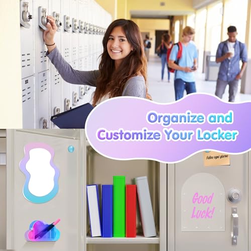 MoKo Locker Accessories Set, 5 in 1 Back to School Supplies College Essentials Includes Magnetic Acrylic Board, Locker Mirror, Markers Holder,Marker Pens and Locker Magnets - Image 5