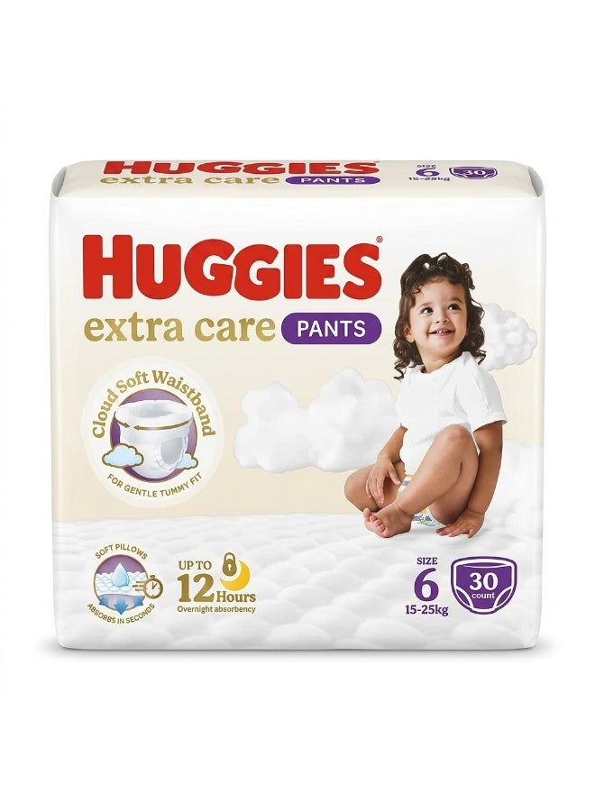 حفاضات أطفال من إكسترا كير، حزام خصر ناعم كالسحاب، امتصاص يصل Diaper Pants, Cloud Soft Waistband, Up to 12 Hours Overnight Absorbency, Size 6 (15-25 kg) - 30 Pantsإلى 12 ساعة طوال الليل، مقاس 6 (15-25 كجم) - 30 حفاضة