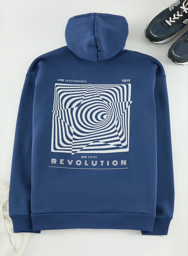 trendyol Indigo Oversize/Wide Cut Fleece Inside/Warm Sweatshirt - Image 3
