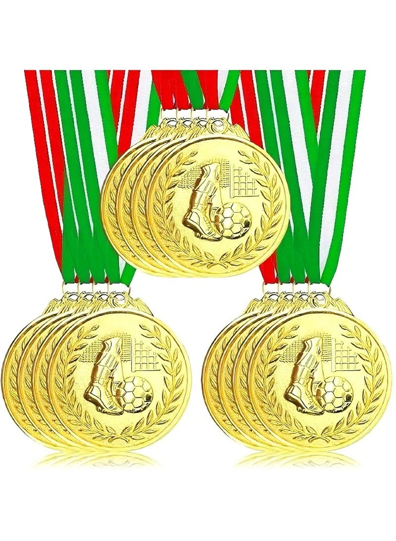 12 pieces of football MEDALS suitable for both children and adults. Metal MEDALS, gold medal football party gifts, prizes and gifts, sports football matches, football events.  - Image 1