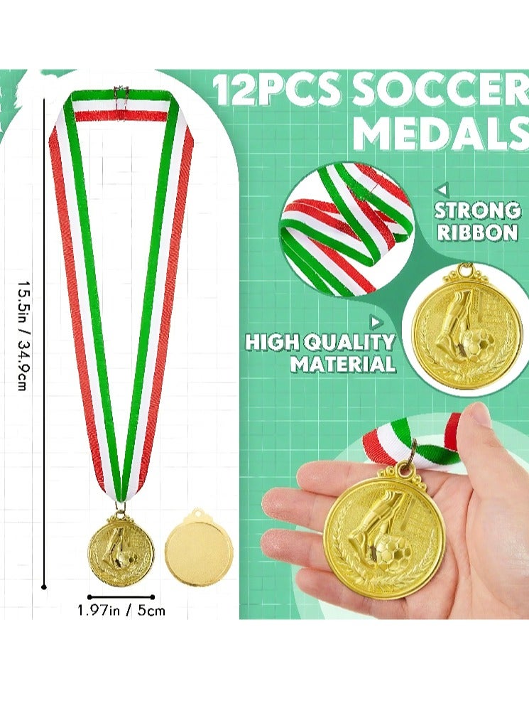 12 pieces of football MEDALS suitable for both children and adults. Metal MEDALS, gold medal football party gifts, prizes and gifts, sports football matches, football events.  - Image 2