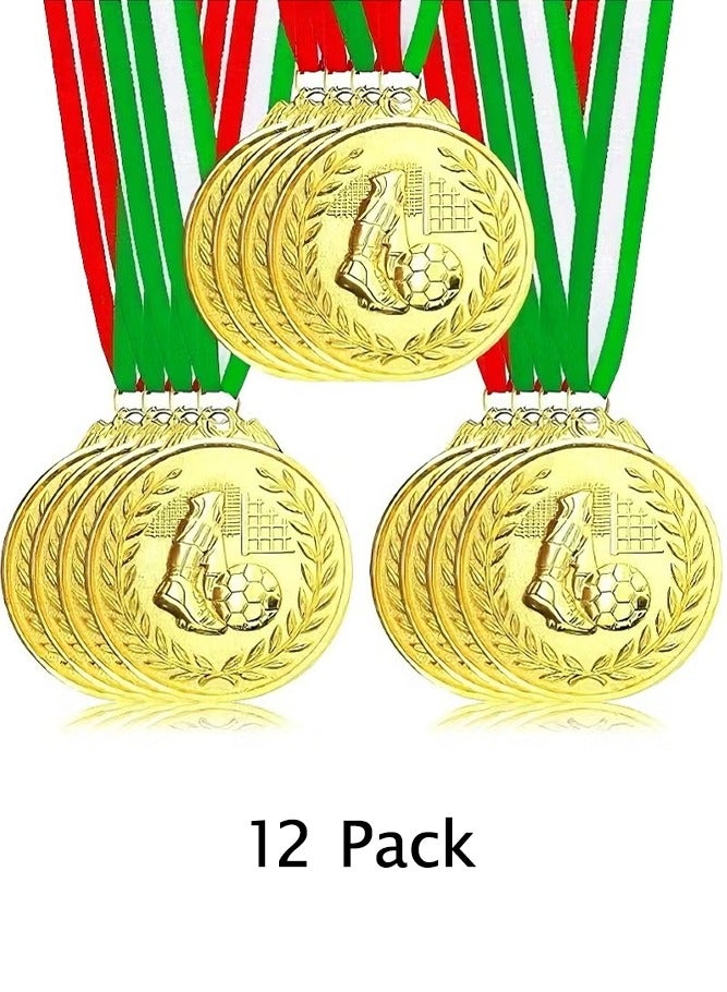 12 حزمة من ميداليات كرة القدم المعدنية مع أشرطة، ميداليات الفائزين بالميداليات الذهبية، ميداليات كرة القدم لهدايا فريق كرة القدم، ألعاب كرة القدم تفضل الجوائز للأطفال البالغين، 2 بوصة - Image 1