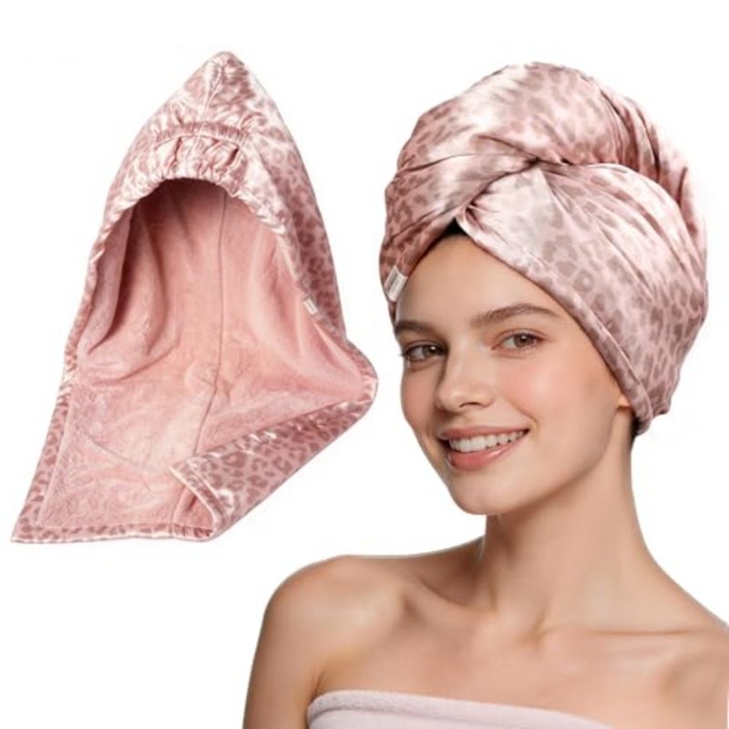 Satin Microfiber Hair Towel Wrap for Women, Fast Drying, Ultra Absorbent, Head Turban with Elastic for All Hair Types - Image 1