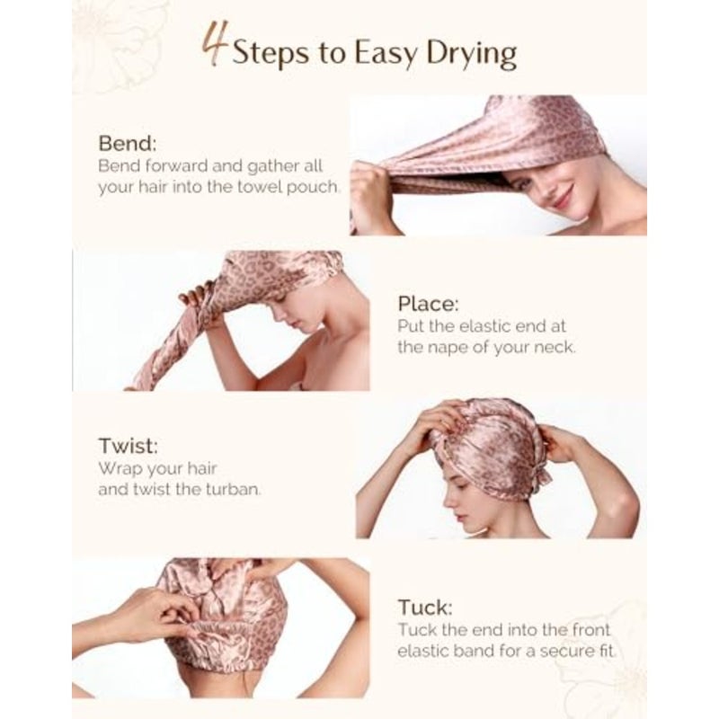Satin Microfiber Hair Towel Wrap for Women, Fast Drying, Ultra Absorbent, Head Turban with Elastic for All Hair Types - Image 4
