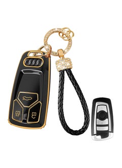 Car Key Cover for Audi - B3 Buttons TPU Silicone Remote Key Fob Case - Compatible with A1 A3 A4 A5 A6 Q3 Q5 Q7 S3 S4 RS5 RS6 TT - Keyless Entry Shell Protector with Keychain - Black