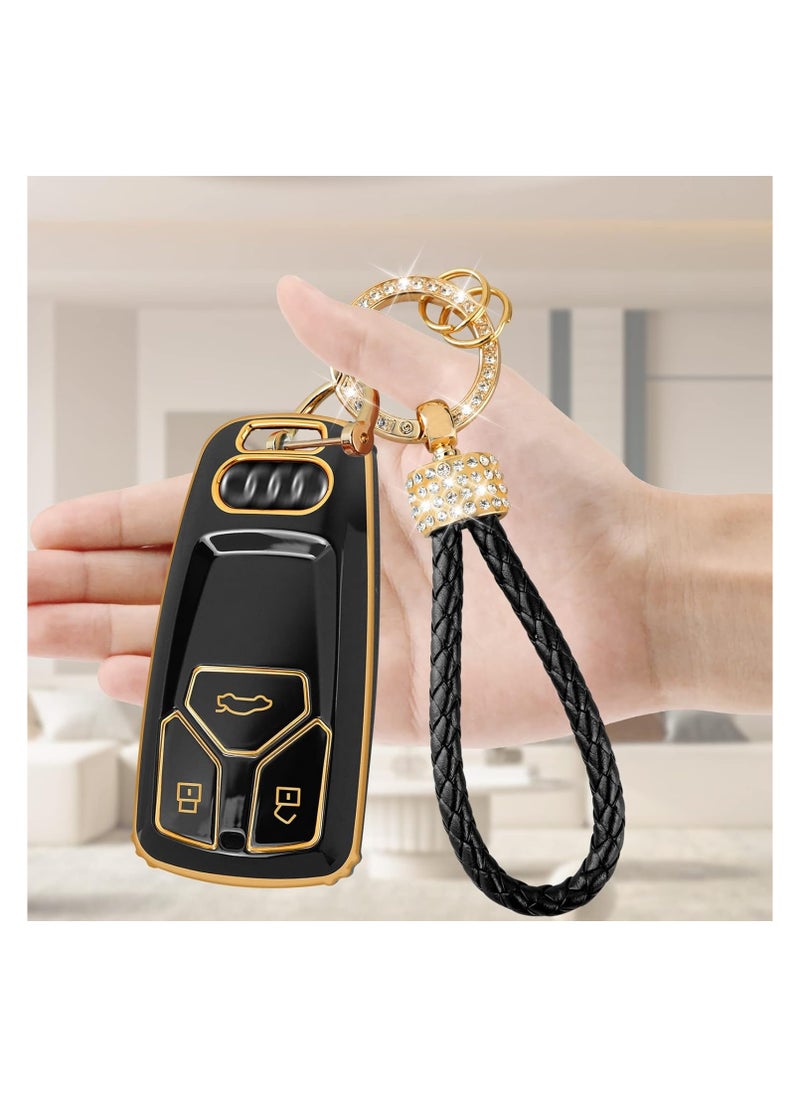Generic - Car Key Cover for Audi - B3 Buttons TPU Silicone Remote Key Fob Case - Compatible with A1 A3 A4 A5 A6 Q3 Q5 Q7 S3 S4 RS5 RS6 TT - Keyless Entry Shell Protector with Keychain - Black - Image 1