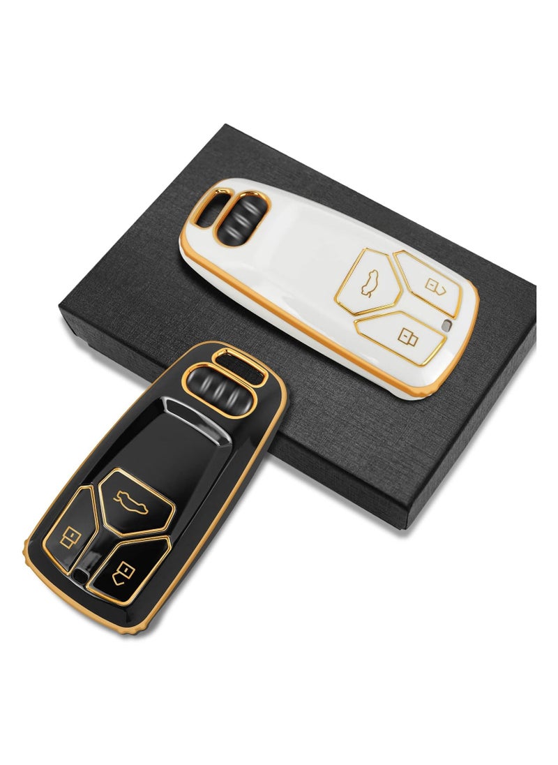 Generic - Car Key Cover for Audi - B3 Buttons TPU Silicone Remote Key Fob Case - Compatible with A1 A3 A4 A5 A6 Q3 Q5 Q7 S3 S4 RS5 RS6 TT - Keyless Entry Shell Protector with Keychain - Black - Image 1