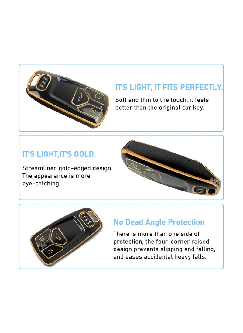 Generic - Car Key Cover for Audi - B3 Buttons TPU Silicone Remote Key Fob Case - Compatible with A1 A3 A4 A5 A6 Q3 Q5 Q7 S3 S4 RS5 RS6 TT - Keyless Entry Shell Protector with Keychain - Black - Image 1