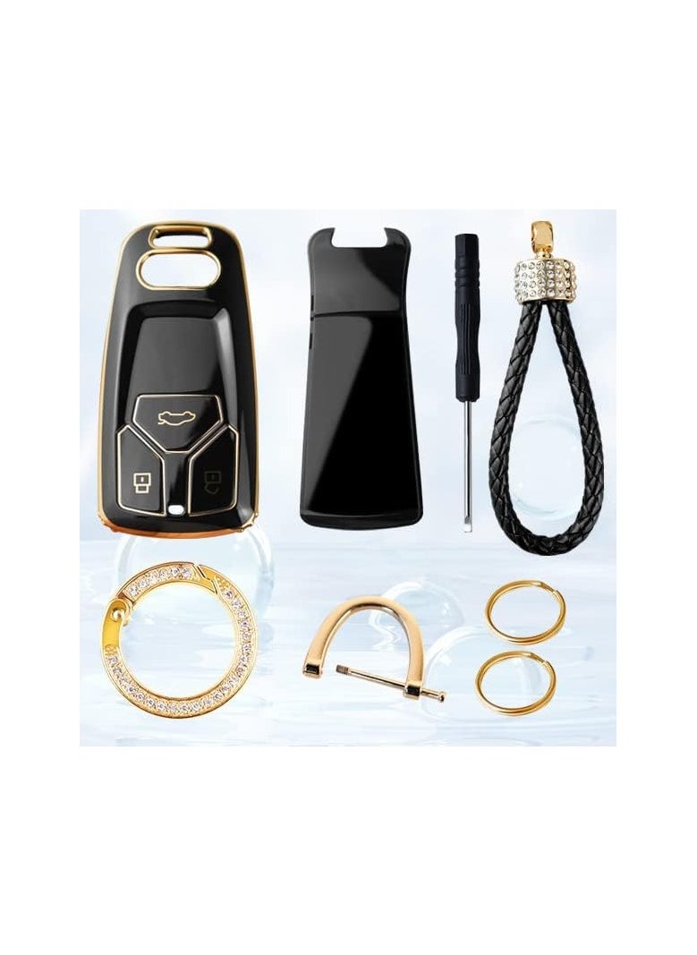 Generic - Car Key Cover for Audi - B3 Buttons TPU Silicone Remote Key Fob Case - Compatible with A1 A3 A4 A5 A6 Q3 Q5 Q7 S3 S4 RS5 RS6 TT - Keyless Entry Shell Protector with Keychain - Black - Image 1