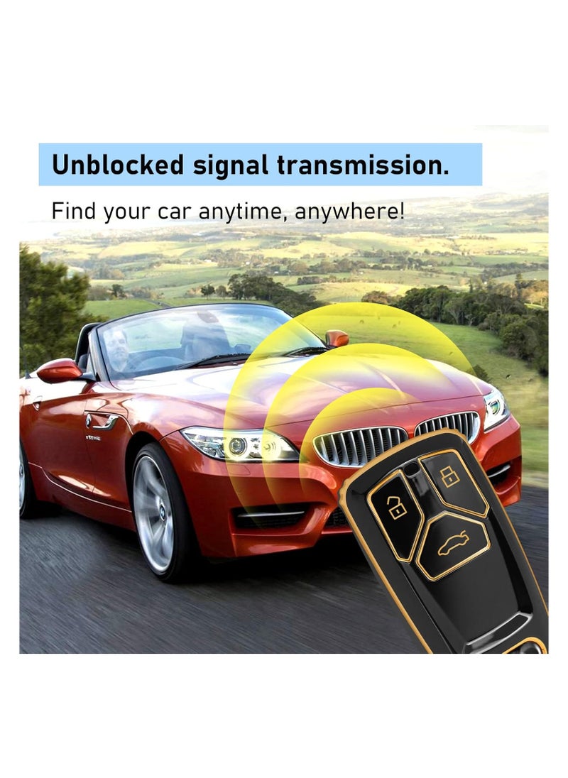 Generic - Car Key Cover for Audi - B3 Buttons TPU Silicone Remote Key Fob Case - Compatible with A1 A3 A4 A5 A6 Q3 Q5 Q7 S3 S4 RS5 RS6 TT - Keyless Entry Shell Protector with Keychain - Black - Image 1