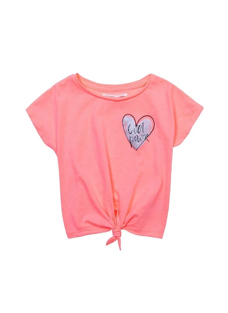 MINOTI Girls Tie At Front Bottom Cap Sleeve T-Shirt