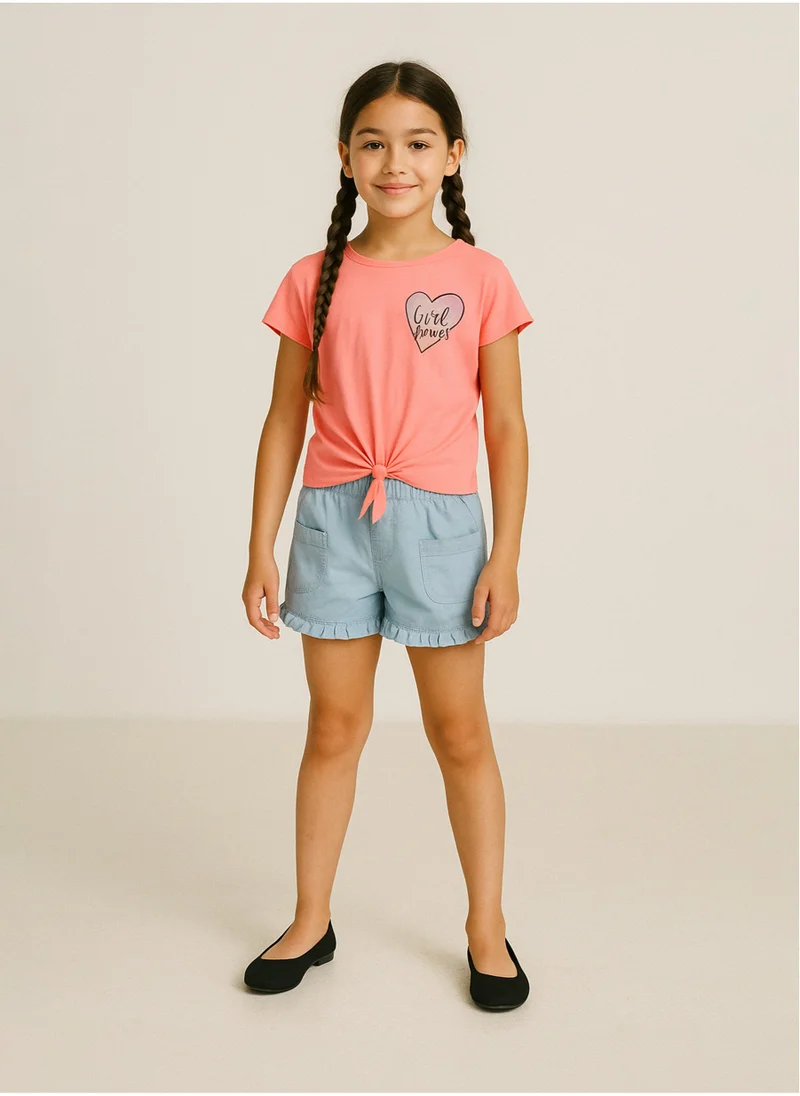 MINOTI Girls Tie At Front Bottom Cap Sleeve T-Shirt