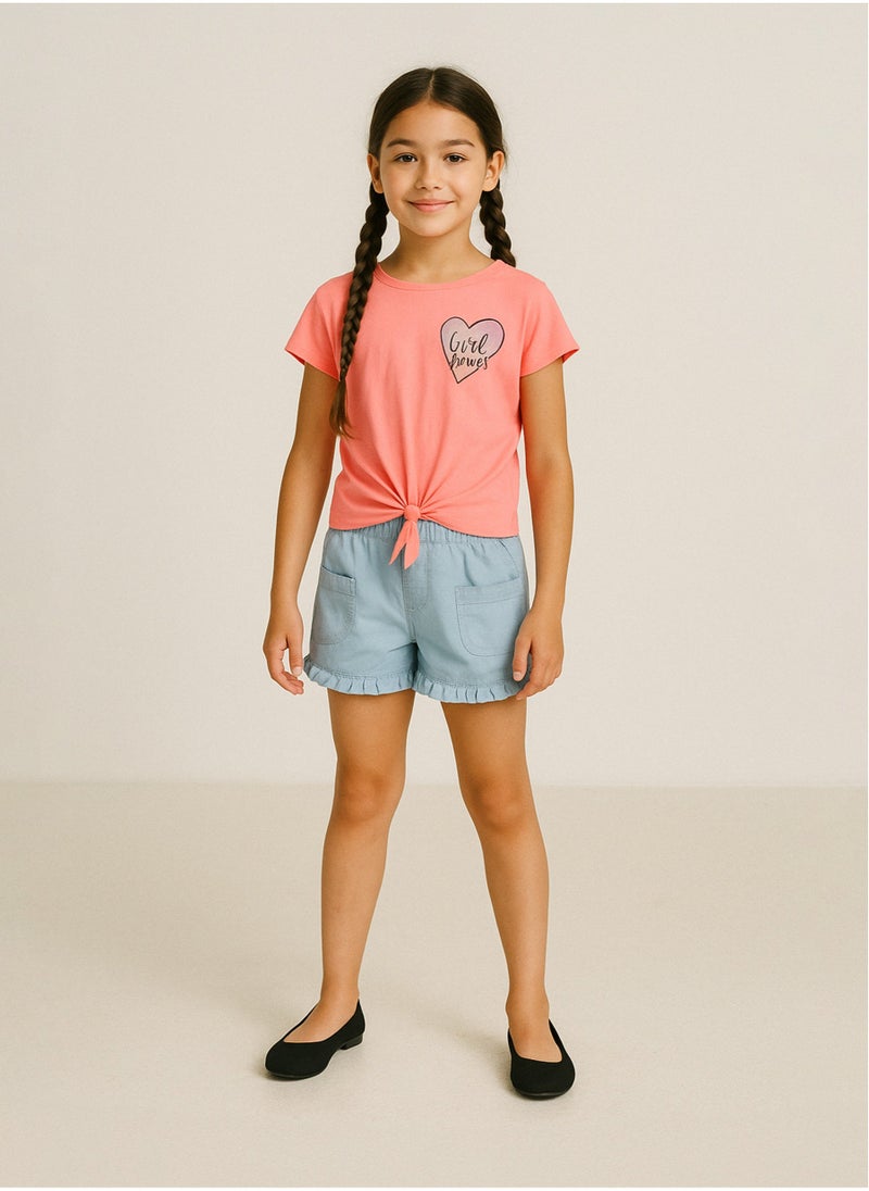 MINOTI Girls Printed T-Shirt with Front Tie  - Image 1