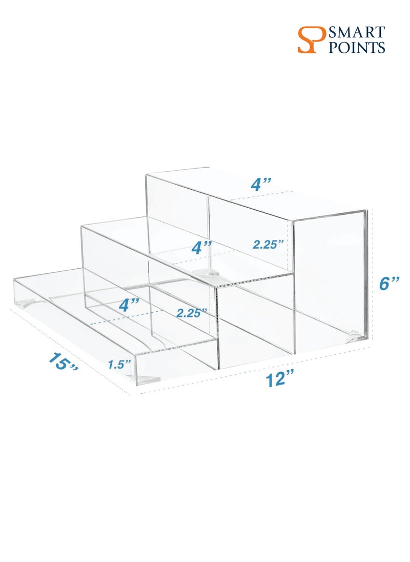 SMARTPOINTS 3-Tiers Assembled Back Bar Bottle Rack Display, Clear Acrylic Stand Riser 15x6x12 inches  - Image 3
