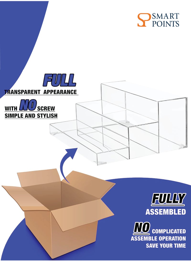 SMARTPOINTS 3-Tiers Assembled Back Bar Bottle Rack Display, Clear Acrylic Stand Riser 15x6x12 inches  - Image 4