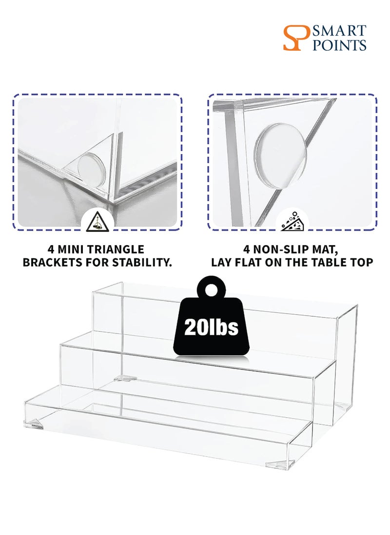 SMARTPOINTS 3-Tiers Assembled Back Bar Bottle Rack Display, Clear Acrylic Stand Riser 15x6x12 inches  - Image 2