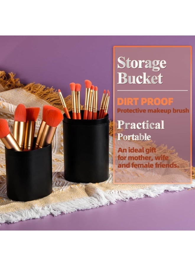 BS Mall BS-MALL Makeup Brush Set 14 Pcs With Case - Foundation Brush, Concealer Brush, Blush Brush & Flawless Application – Complete Luxury Cosmetic Brush Kit For Travel & Daily Use - Orange - Image 3