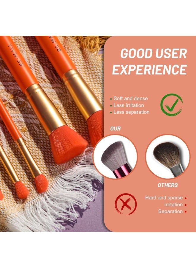 BS Mall BS-MALL Makeup Brush Set 14 Pcs With Case - Foundation Brush, Concealer Brush, Blush Brush & Flawless Application – Complete Luxury Cosmetic Brush Kit For Travel & Daily Use - Orange - Image 5