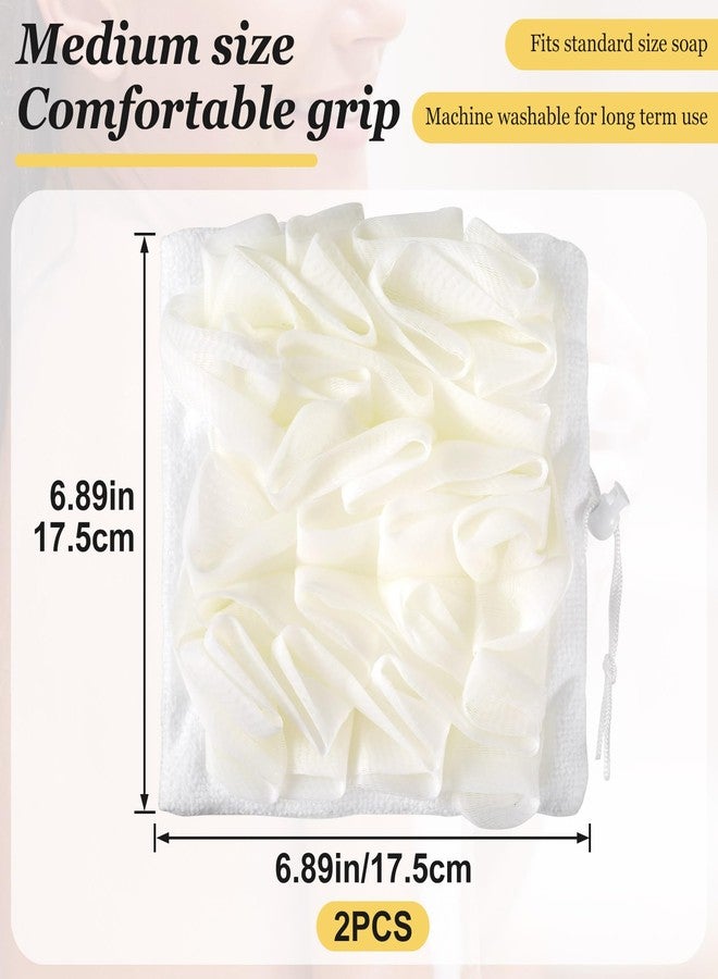 SmallCat 2 Pcs Soap Loofah Pouch, 2 in 1 Soap Bar Loofah, Washable Bar Soap Loofahs Pouch, Loofahs for Bar of Soap Cleansing and Smooth Skin (White) - Image 2