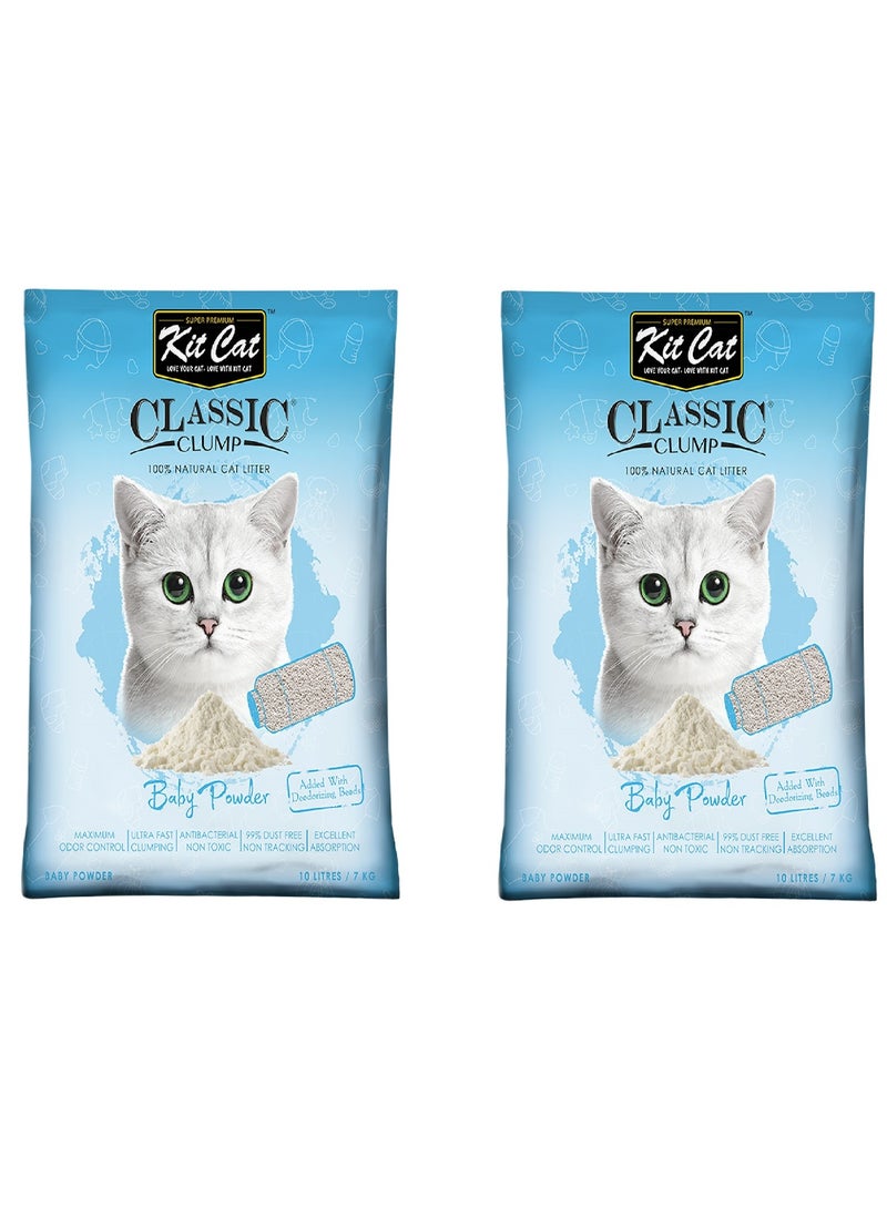 Kit Cat Classic Clump Cat Litter 10L (Baby Powder) 2PC - Image 1
