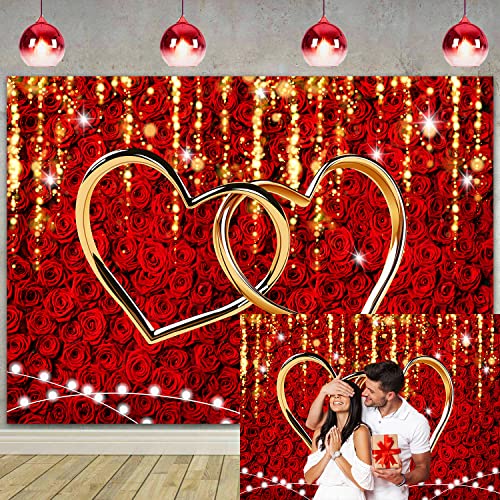 RUYI Red Rose Valentines Backdrop for Photography Love Hearts Decorations Backdrop 7x5FT Wedding Bridal Shower Anniversary Party Decor Supplies Photo Props (84x60 inch) - Image 1