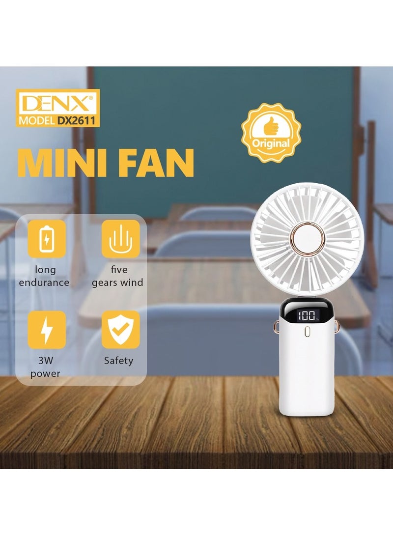 Denx Portable Electric Handheld Fan USB Rechargeable Hand-Held Hanging Freestanding Small Fans with 5-Speed/Modes and Power Display ,14-22 Hours Runtime Powerful Fans for Home Travel Office Outdoor - Image 5