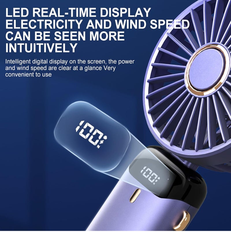 PRIMO PLUS Portable Electric Handheld Fan USB Rechargeable Hand-Held Hanging Freestanding Small Fans with 5-Speed/Modes and Power Display ,14-22 Hours Runtime Powerful Fans for Home Travel Office Outdoor - Image 3