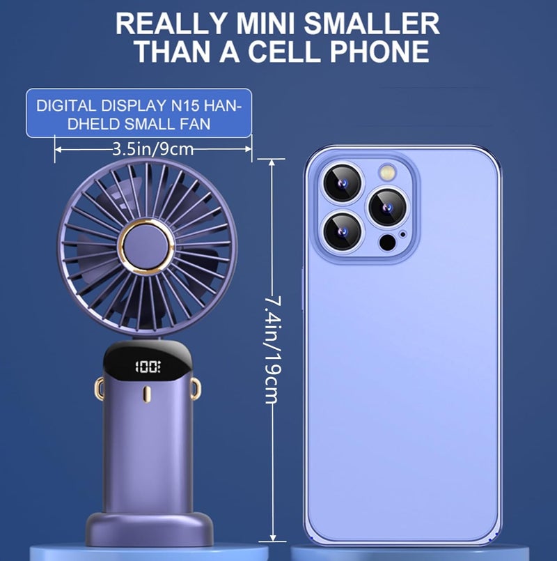 PRIMO PLUS Portable Electric Handheld Fan USB Rechargeable Hand-Held Hanging Freestanding Small Fans with 5-Speed/Modes and Power Display ,14-22 Hours Runtime Powerful Fans for Home Travel Office Outdoor - Image 4