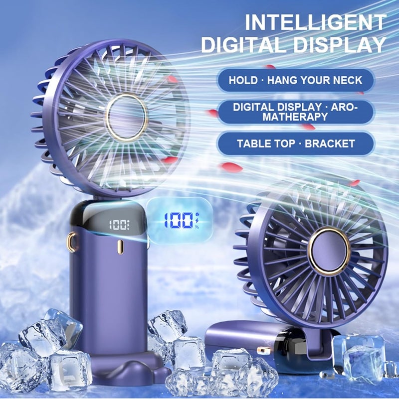 PRIMO PLUS Portable Electric Handheld Fan USB Rechargeable Hand-Held Hanging Freestanding Small Fans with 5-Speed/Modes and Power Display ,14-22 Hours Runtime Powerful Fans for Home Travel Office Outdoor - Image 5