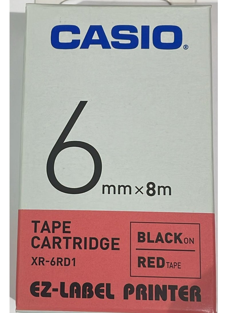 Casio tape cartridge black on red tape XR-6RD