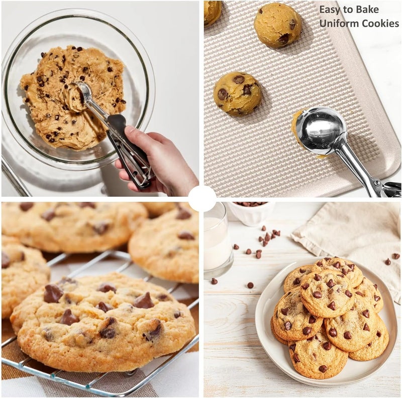 LLESCA Cookie Scoop Set, 3Pcs Ice Cream Scoop, Cookie Scoops for Baking Set of 3, 18/8 Stainless Steel Cookie Scooper for Baking, Ice Cream Scooper with Trigger Release, Cookie Dough Scoop with Non-slip Grip - Image 5