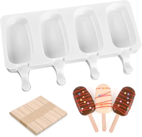 MoldBerry 4 Cavity Big Oval Silicone Cakesicle Mould | Silicone Ice Cream Mould | Chocolate Cakesicle & Popsicle Mold | Food-Grade BPA Free | Reusable Non-Stick Popsicle Mold (Multicolor, Pack of 1) - Image 1