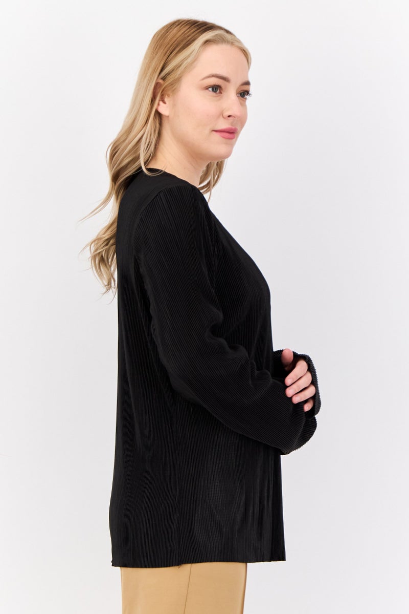 Cyrus بلوزة نسائية بأكمام طويلة وياقة دائرية، سوداء - Image 4