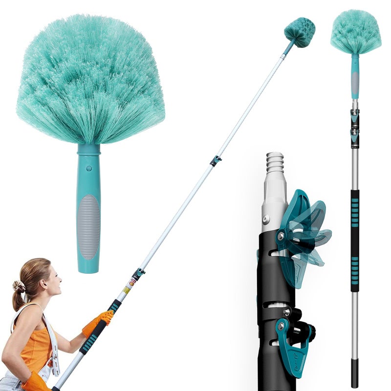 TelesPro 20 Feet High Reach Cobweb Duster with 5-12Ft Extension Pole, Webster Cobweb Duster with 3-Stage Telescopic Aluminum Pole, Spider Web Brush for Outdoor & Indoor Cleaning - Soft Bristles. - Image 1
