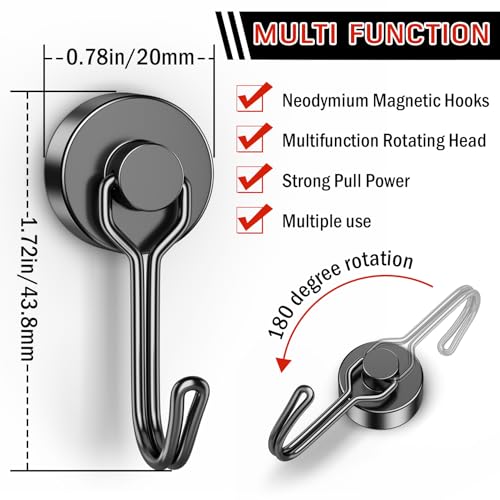 FINDMAG Magnetic Hooks 40lb Strong Magnetic Hooks for Refrigerator Rare Earth Neodymium Magnets for Hanging 2026 Cruise Essentials Black Magnet with Hook for Home Grill Classroom Office - Image 3