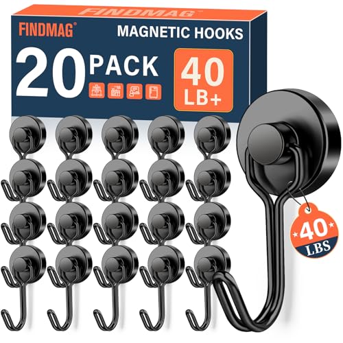 FINDMAG Magnetic Hooks 40lb Strong Magnetic Hooks for Refrigerator Rare Earth Neodymium Magnets for Hanging 2026 Cruise Essentials Black Magnet with Hook for Home Grill Classroom Office - Image 1