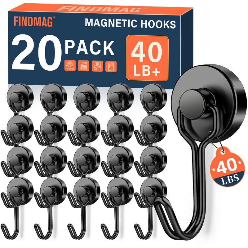 FINDMAG Magnetic Hooks 40lb Strong Magnetic Hooks for Refrigerator Rare Earth Neodymium Magnets for Hanging 2026 Cruise Essentials Black Magnet with Hook for Home Grill Classroom Office - Image 2