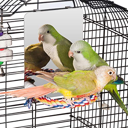 Colorday 7 Bird Mirror for cage with Rope Perch Bird Swing Parrot Cage Toy for Parakeet Budgie African Grey Conure Cockatiel Lovebird Finch Canarie Medium - Image 1