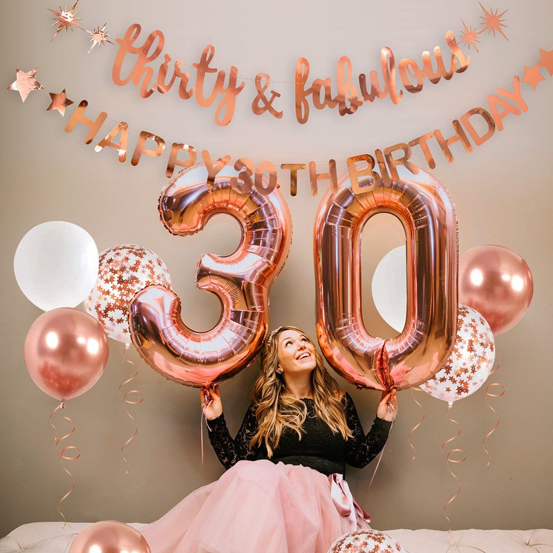 pinkblume Rose Gold Thirty & Fabulous Happy 30Th Birthday Banner Garland Foil Balloon 30 For Womens 30Th Birthday Decorations Hanging 30 And Fabulous Cheers To 30 Years Old Dirty Thirty Party Supplies Backdrop - Image 4