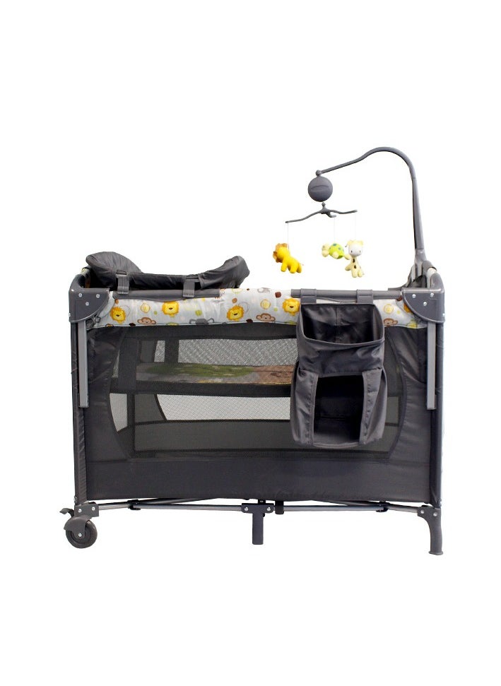 Generic Multifunctional Baby Bed with U-Shaped Diaper Rack, Toy Bar with Music Box, and Storage Bag | Adjustable Long Armrest & Side Hook | Converts into Playpen & Sleeping Bed | 2-Layer Hanging Hook Design, Brake Wheels, Iron Frame, TD Fabric  - Image 1