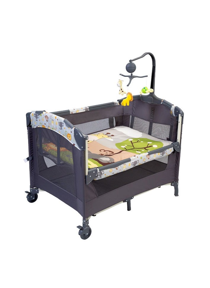 Generic Multifunctional Baby Bed with U-Shaped Diaper Rack, Toy Bar with Music Box, and Storage Bag | Adjustable Long Armrest & Side Hook | Converts into Playpen & Sleeping Bed | 2-Layer Hanging Hook Design, Brake Wheels, Iron Frame, TD Fabric  - Image 3