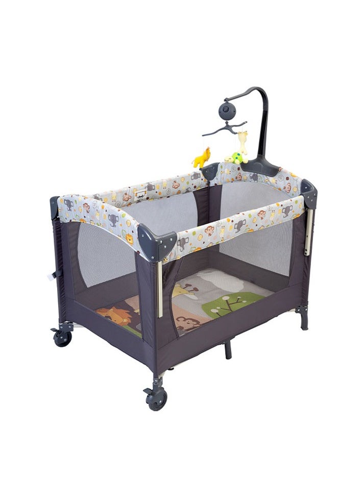 Generic Multifunctional Baby Bed with U-Shaped Diaper Rack, Toy Bar with Music Box, and Storage Bag | Adjustable Long Armrest & Side Hook | Converts into Playpen & Sleeping Bed | 2-Layer Hanging Hook Design, Brake Wheels, Iron Frame, TD Fabric  - Image 4