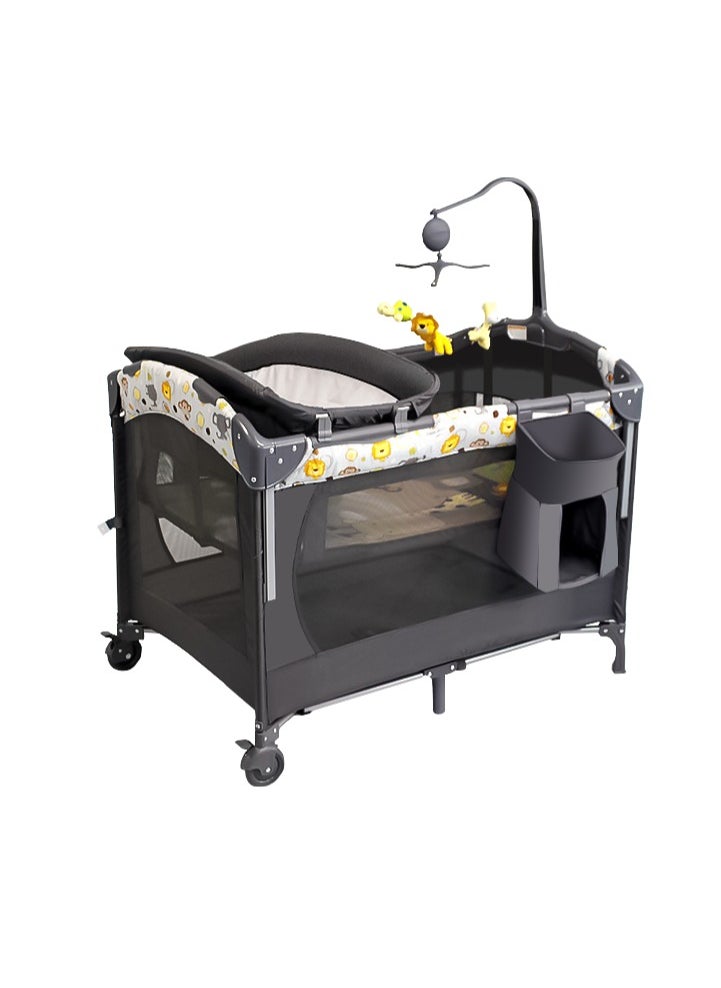 Generic Multifunctional Baby Bed with U-Shaped Diaper Rack, Toy Bar with Music Box, and Storage Bag | Adjustable Long Armrest & Side Hook | Converts into Playpen & Sleeping Bed | 2-Layer Hanging Hook Design, Brake Wheels, Iron Frame, TD Fabric  - Image 5
