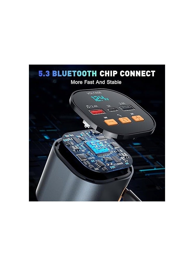 ريبنيو شاحن سيارة قابل للسحب RCp213 محول سيارة للاتصال بدون استخدام اليدين، محول شحن بلوتوث، محول FM مع كابلين قابلين للسحب ومنفذ USB مزدوج ونوع C، مجموعة السيارة - Image 5